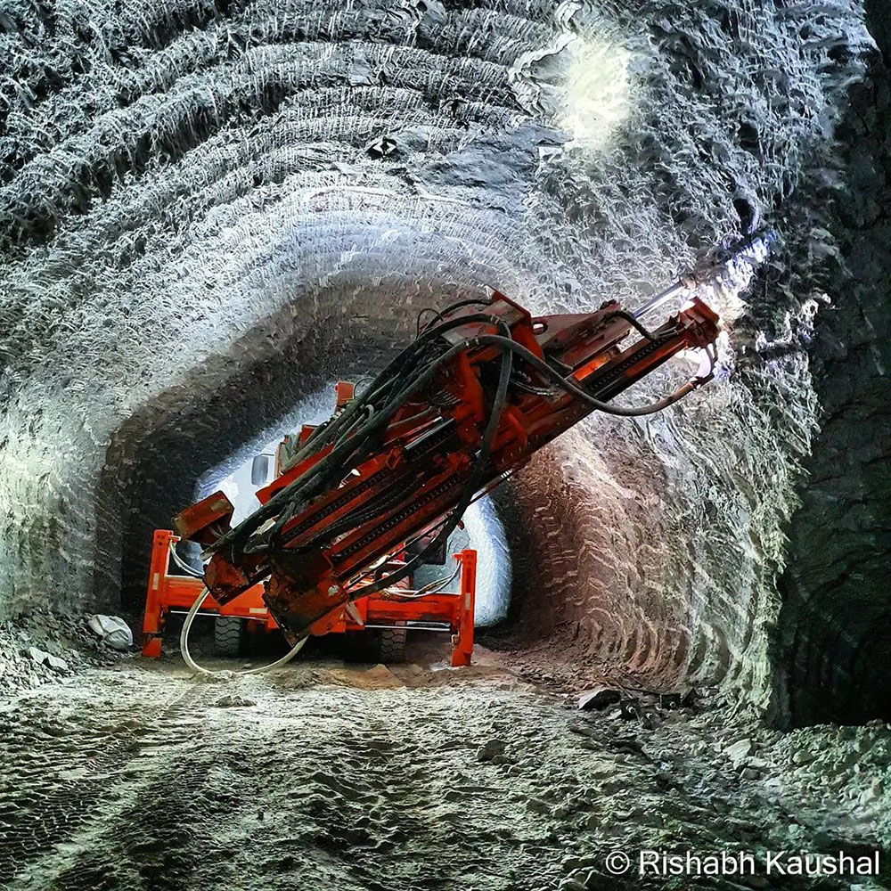 3rd place photo by Rishabh Kaushal: Roof bolting machine in an underground tunnel at Jharia mines in Dhanbad, India
